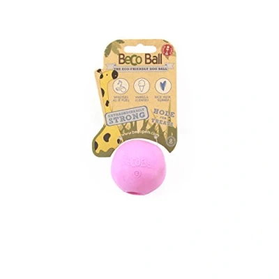 Image of Beco Pets Dog Ball Eco Friendly Natural Rubber Hollow Chew Toy for Dogs Extra Strong Small Pink