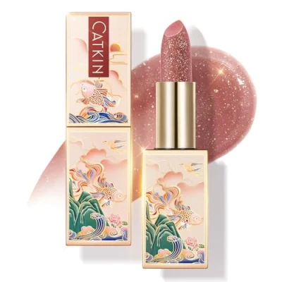 Image of CATKIN Moonlight Lip Balms for Skin Care Cracked &amp; Dry Lips, Color Tinted Glitter Balm with Vitamin E 6h Moisture (C15 Wine red)