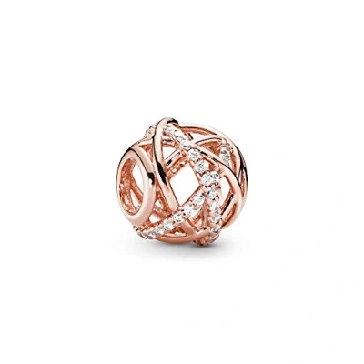Image of Pandora Timeless Sparkling &amp; Polished Lines Openwork abstract 14k rose gold plated charm with clear cubic zirconia