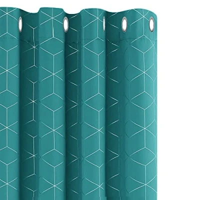 Image of Deconovo Blackout Curtains, Eyelet Thermal Insulated Nursery Curtains Diamond Foil Printed for Bedroom, 66 x 54 Inch(Width Length), Turquoise, One Pair