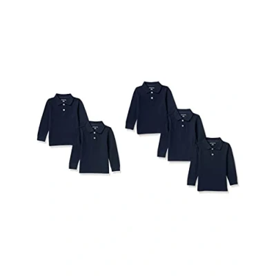 Image of Amazon Essentials Boys&#039; Long Sleeve Pique Polo Shirts, Pack of 5, Navy, 2 Years