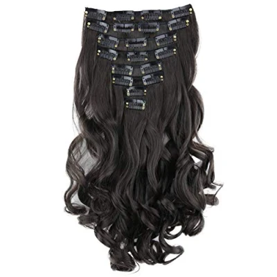 Image of CAISHA XXL 15&quot; 8 Pieces Set Clip In Extensions Hair Extension Hairpiece Voluminous Wavy Dark Brown CES102 1