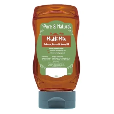 Image of Pure &amp; Natural Multi Mix Salmon, Linseed, Hemp Oil for Dogs Cats, 300ml Flaxseed Oil, Seed Salmon Cats and Dogs, Dog Food Topper, Cat Joint Supplement