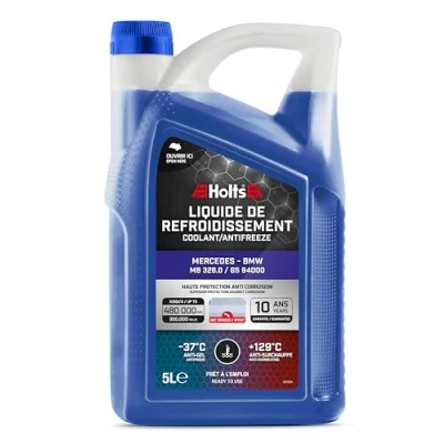 Image of Holts HAFR0008B Antifreeze Coolant for Car Mercedes &amp; BMW, 10 year 300k mile long life, protection to 37C, Includes Spout, Blue, 5 Litre