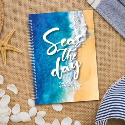 Image of 2025 2026 Academic Diary Planner, A5 Hardback, Week to View, Spiral Bound, Assorted Designs (Seas The Day)