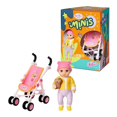 Image of BABY born Minis Playset Stroller with Eli 906156 6.5cm Doll Exclusive Accessories and Moveable Body for Realistic Play Suitable Kids From 3+ Years