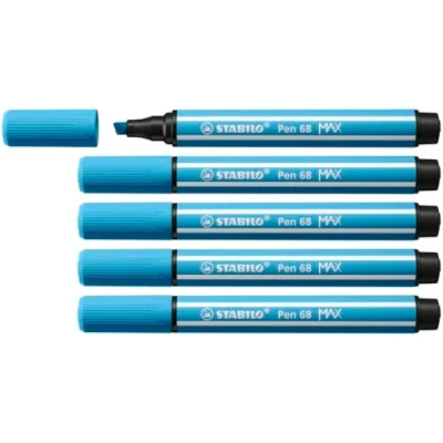 Image of Premium Fibre Tip Pen with Chisel STABILO 68 MAX Pack of 5 Azure