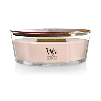 Image of WoodWick Ellipse Scented Candle, Vanilla &amp; Sea Salt, with Crackling Wick, Burn Time: Up to 50 Hours