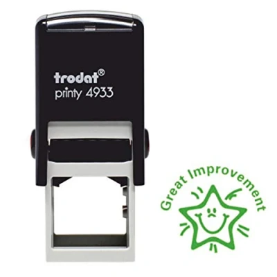 Image of Trodat 61535 &quot;Great Improvement&quot; Classmates Education Stamp, Black Body Green Ink, Small