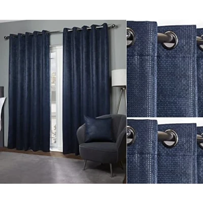 Image of Emma Barclay Ambiance Thermal Blackout Eyelet Curtains 3D Embossed With Reflective Reverse Weave in Navy Width 66 x Drop 72&quot; (168 183cm)