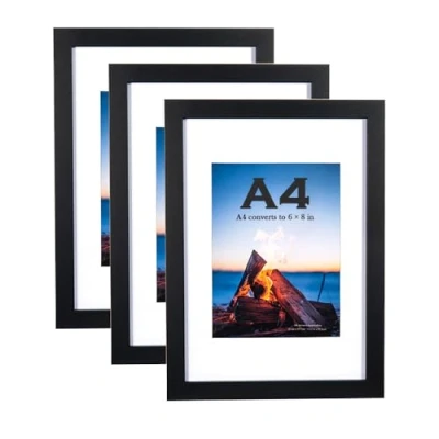 Image of A4 Frame 3 Pack,Black Wooden Picture with Mount,A4 Frame,A4 Poster certificate frame,Freestanding and Wall Mountable,black frames