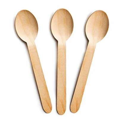 Image of Avlash® [ Pack of 100 ] Disposable Wooden Spoons, Biodegradable Spoon 16cm Long Eco Friendly &amp; Plastic Free Spoons Ideal for Wedding, Picnic, Party, Office (Spoons)