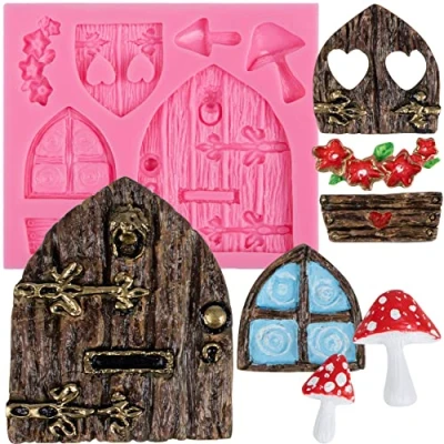 Image of Musykrafties Enchanted Fairy Garden Gnome Door and Window Silicone Mould for Cake Decoration, Cupcake Topper, Polymer Clay, Crafting Projects