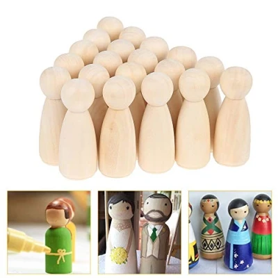 Image of 20 Pieces Unfinished Wooden Peg Dolls 65 * 23MM Tiny Doll People Shapes Nature for Kids Painting,Craft Art Projects，Halloween Decoration Stake