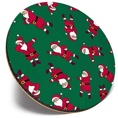 Image of Round Single Coaster Funny Dancing Santa Clause Christmas Glossy Quality Coasters Tabletop Protection for Any Table Type #45096