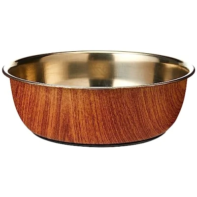Image of Rosewood Stylish Non Slip Wooden Effect Stainless Steel Dog bowl, 1200 ml, Medium