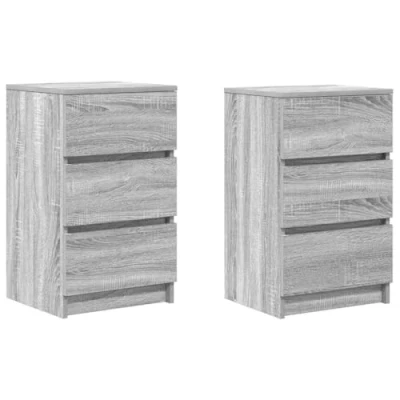 Image of vidaXL Modern Grey Sonoma Bedside Cabinets/Nightstands, 3 Drawers, Engineered Wood, Set of 2 for Bedroom 39x35x65 cm