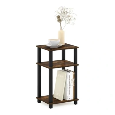 Image of Furinno Just 3 Tier Turn N Tube Side Table, 1 Pack, Amber Pine/Black