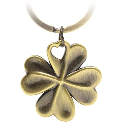 Image of FABACH Keychain Lucky Charm Shamrock Clover Leaf Good Luck for Exam, New Job, Travel Antique Bronze