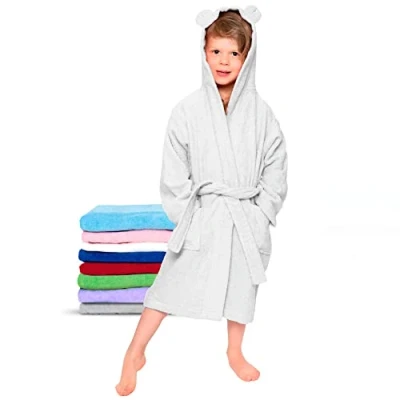 Image of Twinzen Bathrobe Kids for Boys &amp; Girls 100% Cotton Oeko TEX® Belt, 2 Pockets, Hood with Ears Red