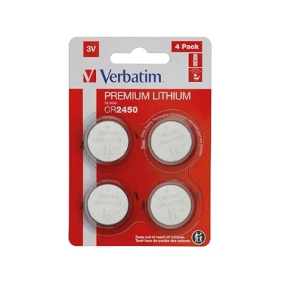 Image of Verbatim Premium Lithium Button cells CR2450 4 pack 3 V 580 mAh Cell Batteries for Watch Car Key Remote Control Camera Toys &amp; More battery
