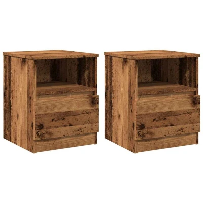 Image of vidaXL Bedside Cabinets/Nightstand Set 2pc Engineered Wood/Sturdy Top with Drawer &amp; Compartment Old Wood, Brown, 40x40x51cm Classic Modern Design for Bedroom/Home