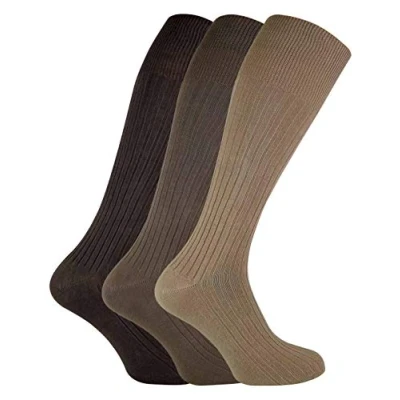 Image of Sock Snob 3 Pairs Mens Quality Long Knee High Length 100% Cotton Socks (6 11 UK, XLCS Brown)