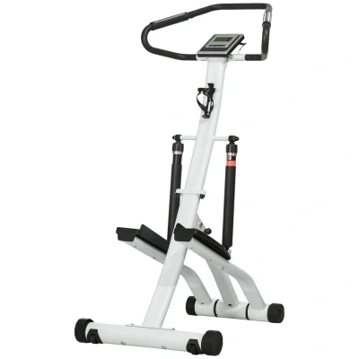 Image of SPORTNOW Foldable Stepper Machine with 12 Level Hydraulic Resistance, Step Exerciser LCD Monitor and Drink Holder, for Home Fitness Workout, White Black