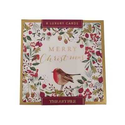 Image of The Art File 8 Pack Christmas Cards Robin, Acorns &amp; Berries Lux Box LBX110