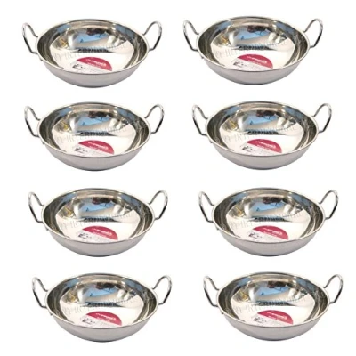 Image of D.I.L 4 x 17cm Indian Food Balti Karahi Kadai Curry Serving Table Dishes Bowls Stainless Steel