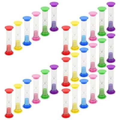 Image of KEILEOHO 30 PCS 3 Minutes Small Sand Timer, 6 Color MIni Countdown Sandglass Plastic Hourglass Timer for Gift Decoration,Blue, Pink, Green, Red, purple, Yellow