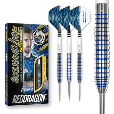 Image of RED DRAGON Luke Humphries TX3 Cool Blue SE 24 Gram Premium Tungsten Steeltip Darts Set with Flights and Stems