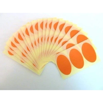 Image of 54 Labels, 50x30mm Oval, Orange, Removable/Low Tack Colour Code Stickers, Self Adhesive Sticky Coloured Labels