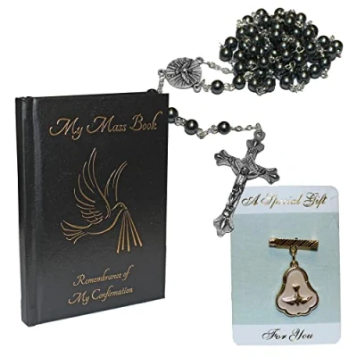 Image of Widdle Gifts Ltd Confirmation Set Mass Book, Rosary and Dove Pendant Brooch F572 0072