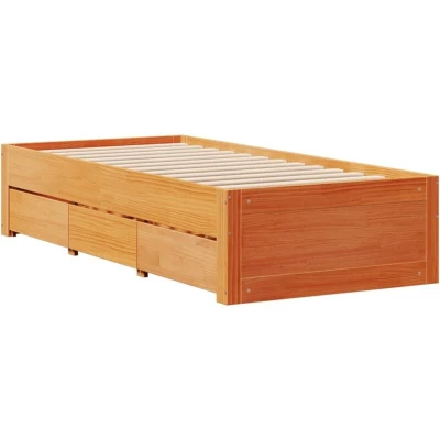 Image of vidaXL Bed Frame without Mattress with Drawers Wax Brown 90x200 cm Solid Wood Pine