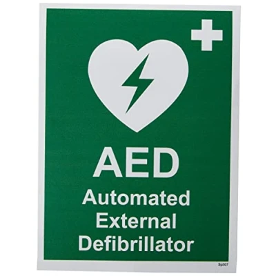 Image of Seco AED Automated External Defibrillator Sign, 150mm x 200mm Self Adhesive Vinyl,Green