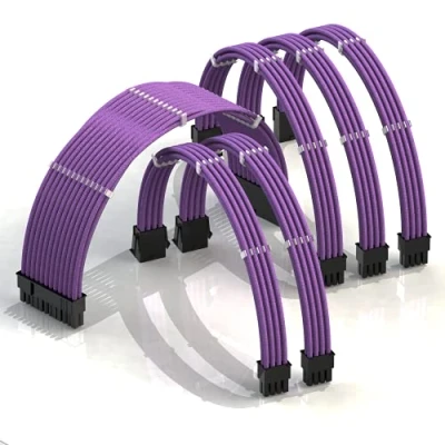 Image of LINKUP AVA 30cm PSU Cable Extension Sleeved Custom Mod GPU PC Braided w/Comb Kit Compatible with RTX3090┃1 x 24 P (20+4)┃2 8 (4+4) CPU┃3 (6+2) set┃300mm Purple