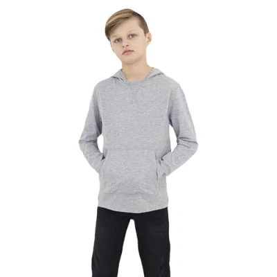 Image of BRAVE SOUL Kids Plain Fleece Hoodie Sweatshirt Boys &amp; Girls Pullover Jumper, Soft Cozy Hooded Top for School Casual Wear Marl Grey 9 10 Years