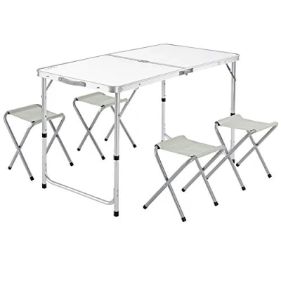 Image of 5 Pcs Aluminium Folding Camping Table &amp; Stools Set Portable 120 x 60 70cm Convenient Carry Case Function Foldable Furniture for Outdoor