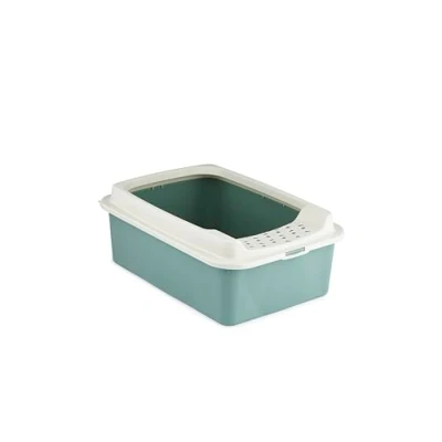 Image of Rotho MyPet Eco Bonnie Cat Litter Tray with Top Entrance, Plastic (PP Recycled), Green/White, M (57.2 x 39.3 20.9 cm)