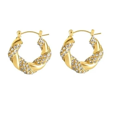 Image of RENER Cubic Zirconia Stainless Steel 18K Yellow Gold Plated Hoop Earrings Hypoallergenic, Nickel Free, Lead Free and Non Tarnish For woman