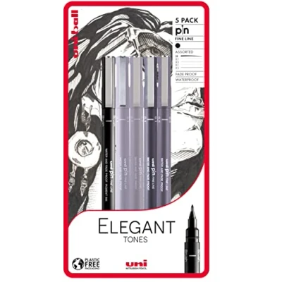 Image of uni ball PIN Fineliners, Black Fine Tipped Writing Pens, Water and Fade Resistant Ink, Ideal for Architects, Sketching, Scrapbooking, Outlining, Art, Technical Drawing, Archival Quality, 5 Pack