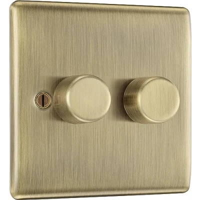 Image of BG Electrical Double Dimmer Switch, 2 Way Push On/Off, Trailing Edge, 200 Watts
