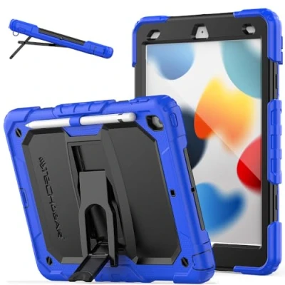 Image of ArmourSHIELD Case For Apple iPad 10.2&quot; 2021/2020/2019 [9th/8th/7th Generation] Full Body HEAVY DUTY Shockproof with Folding Stand, Screen Protector &amp; Pencil Holder, Kids Schools Work Case, Blue