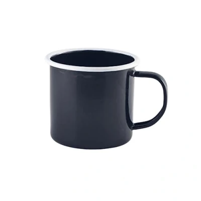 Image of Genware 50018BK White Rim Enamel Mug, Black, 360mL, Single