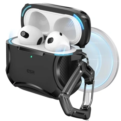 Image of ESR for AirPods 4 Case (HaloLock), Compatible with 4th Generation (2024), MagSafe, Powerful Drop Protection, Magnetic Lid, Cyber Series, Black