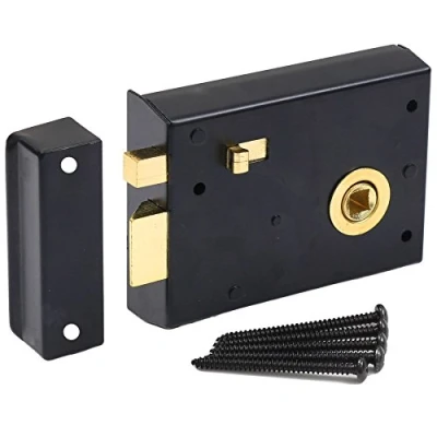 Image of Old English Victorian Style Rim Dead Lock Black Bedroom/Bathroom Snib Latch