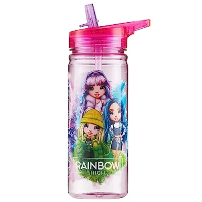 Image of Rainbow High Water Bottle for Girls 580ml BPA Free With Straw School Sports Travel Holidays Drinking Gifts