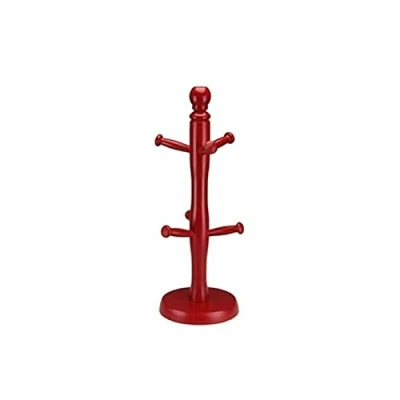 Image of MUSAN Wood Mug Tree 6 Cup Holder Rack Stand Kitchen Storage Bathroom Heavy Duty Freestanding Stuff Wooden 35 x 12 cm (Red)