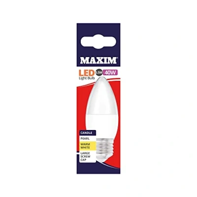 Image of MAXIM LED Bulbs [Pack of 10] Type: Candle (Warm White) 6Watts (40Watts) / Pearl Finish 25 000 Hours/Energy Saving Multipack [40MLCESWW5X10]